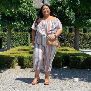 PLUS SIZE - STRIPPED CULOTTES JUMPSUITS - 3X